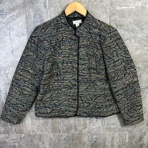 Christopher & Banks Black brown quilted jacket Blazer with zipper Woman Large